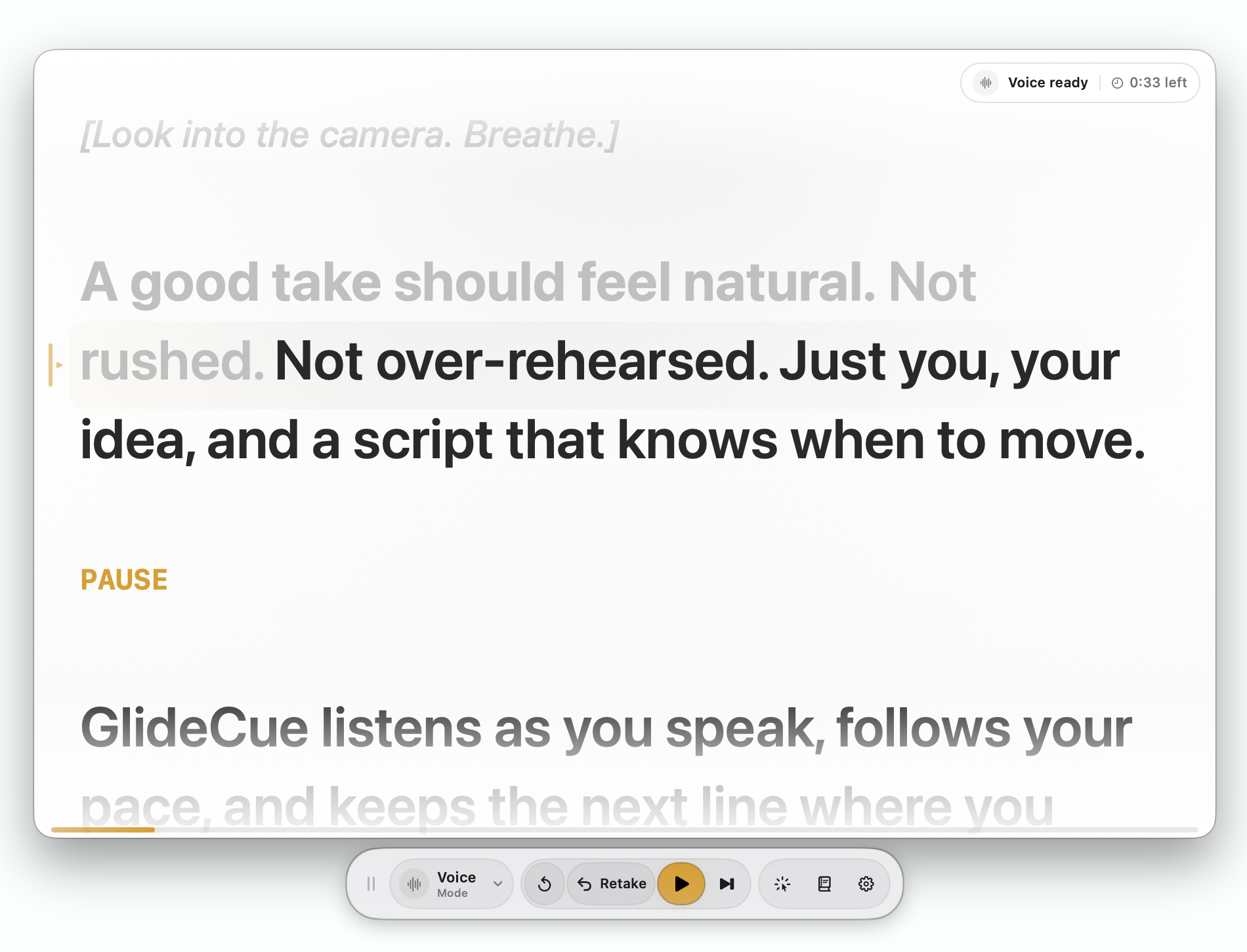 GlideCue following a script in Voice mode