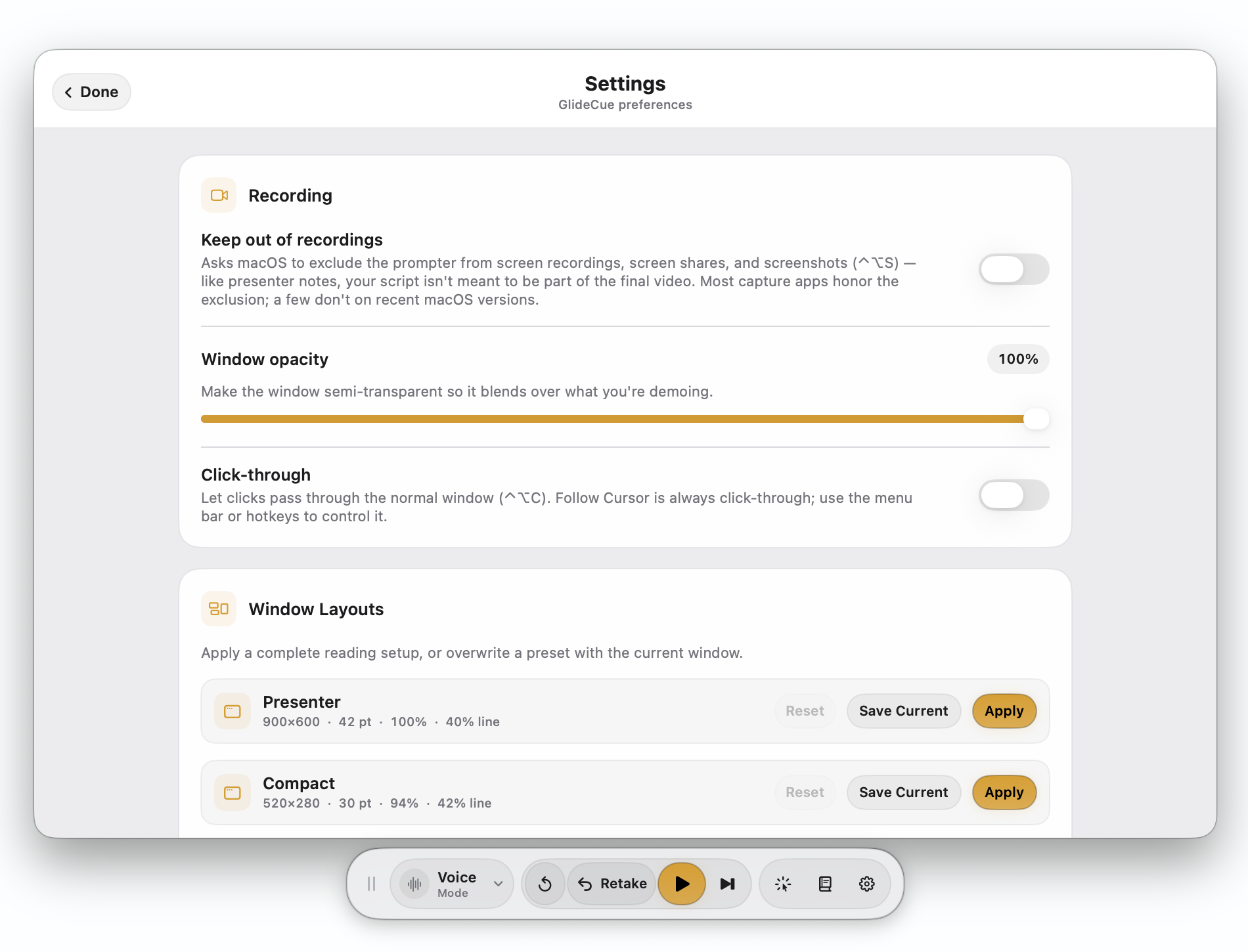 GlideCue keeping presenter notes out of a recording