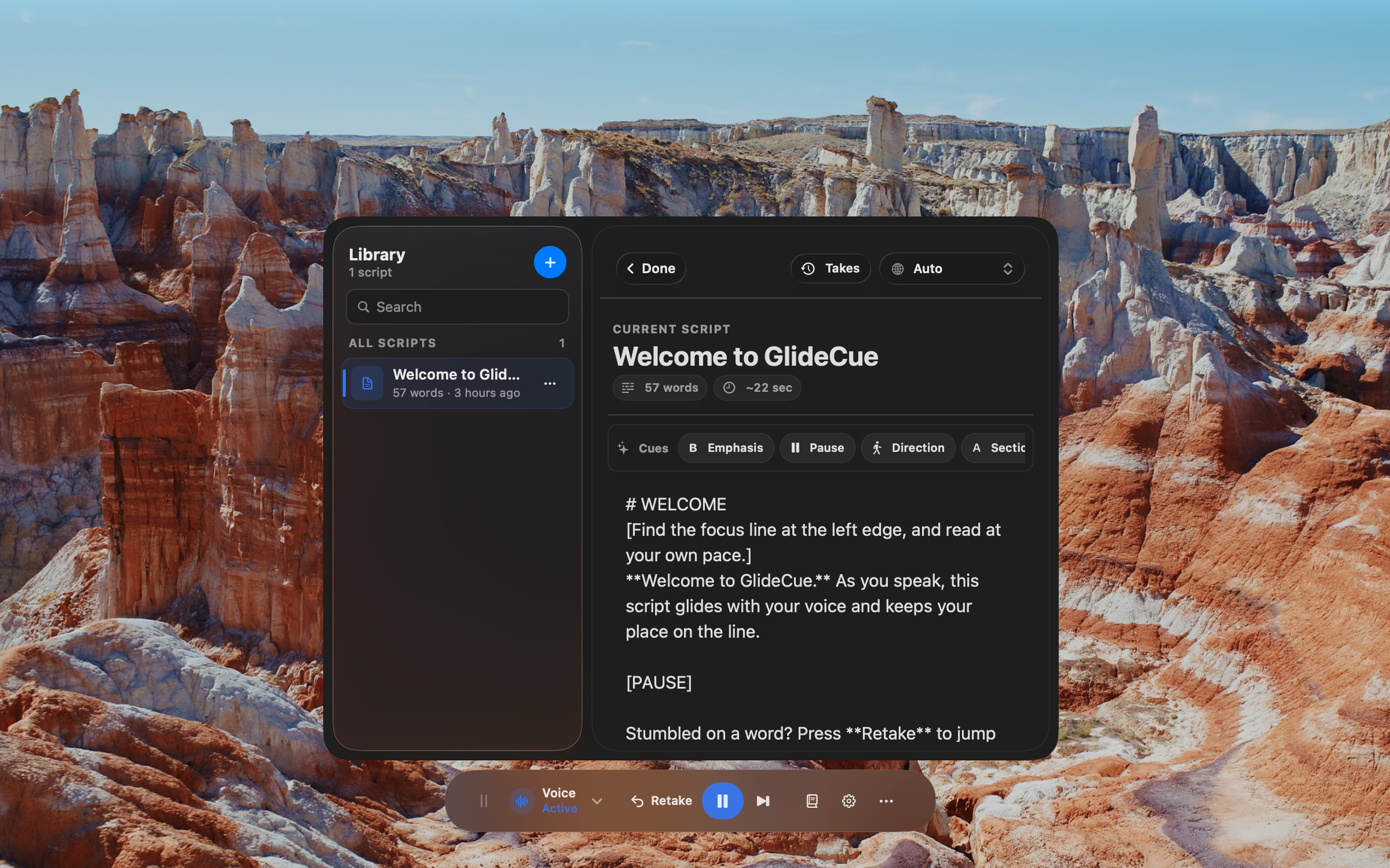 GlideCue script library and presenter cues