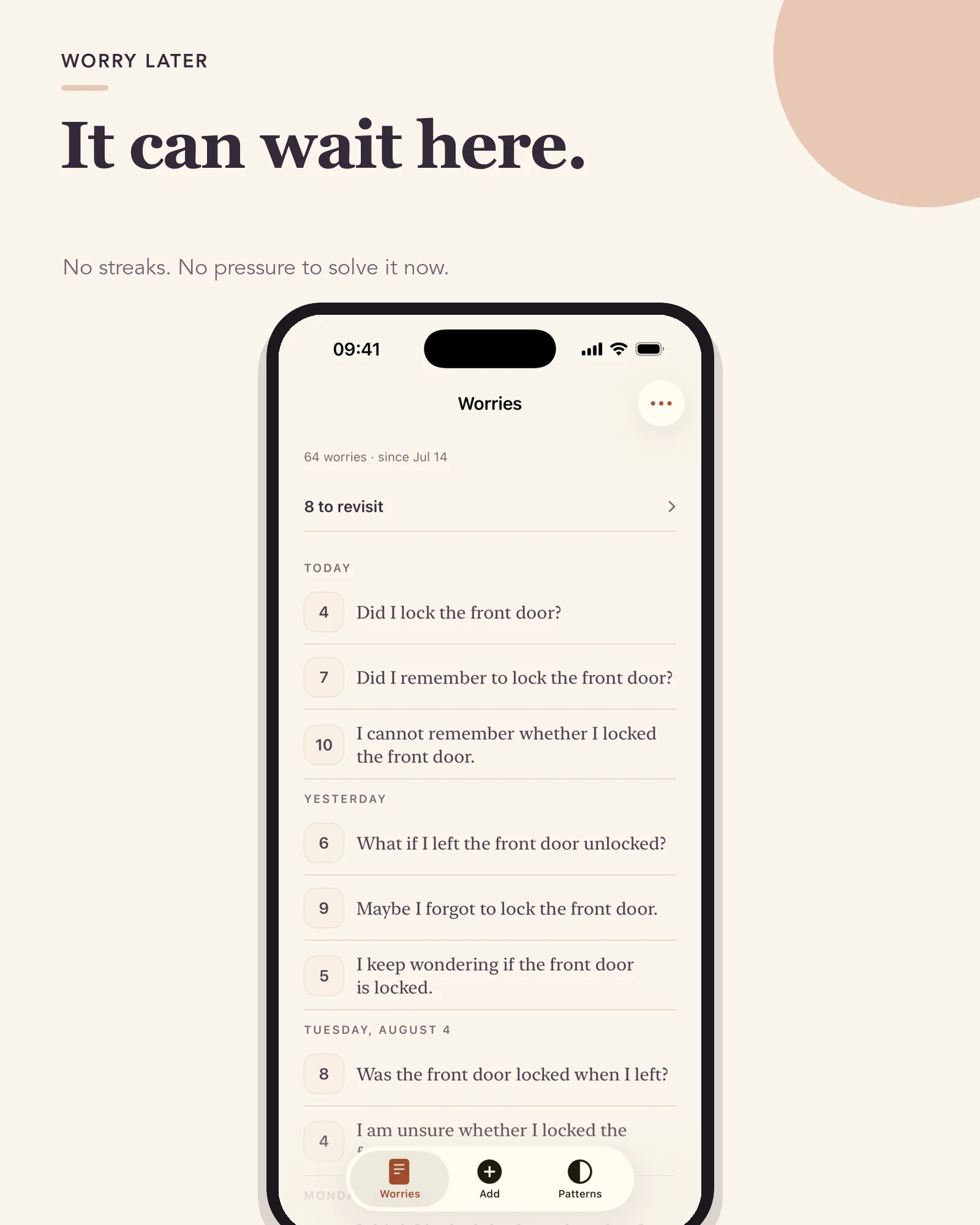 Worry Later worry list: It can wait here