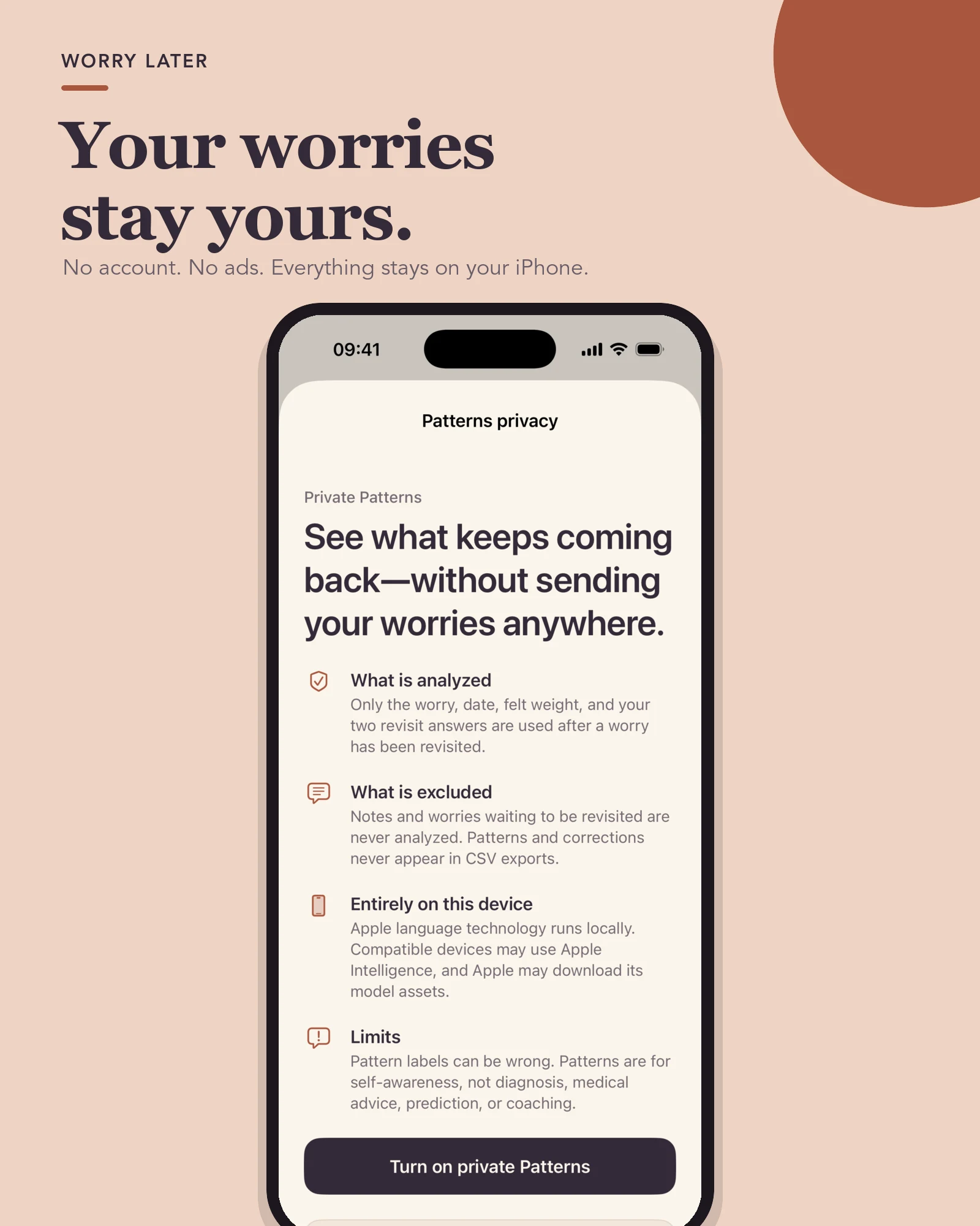 Worry Later privacy screen: Your worries stay yours